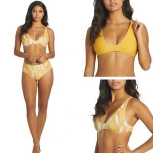 Seea Yellow Patterned Scoop Bikini Top & High-Waist Bottom